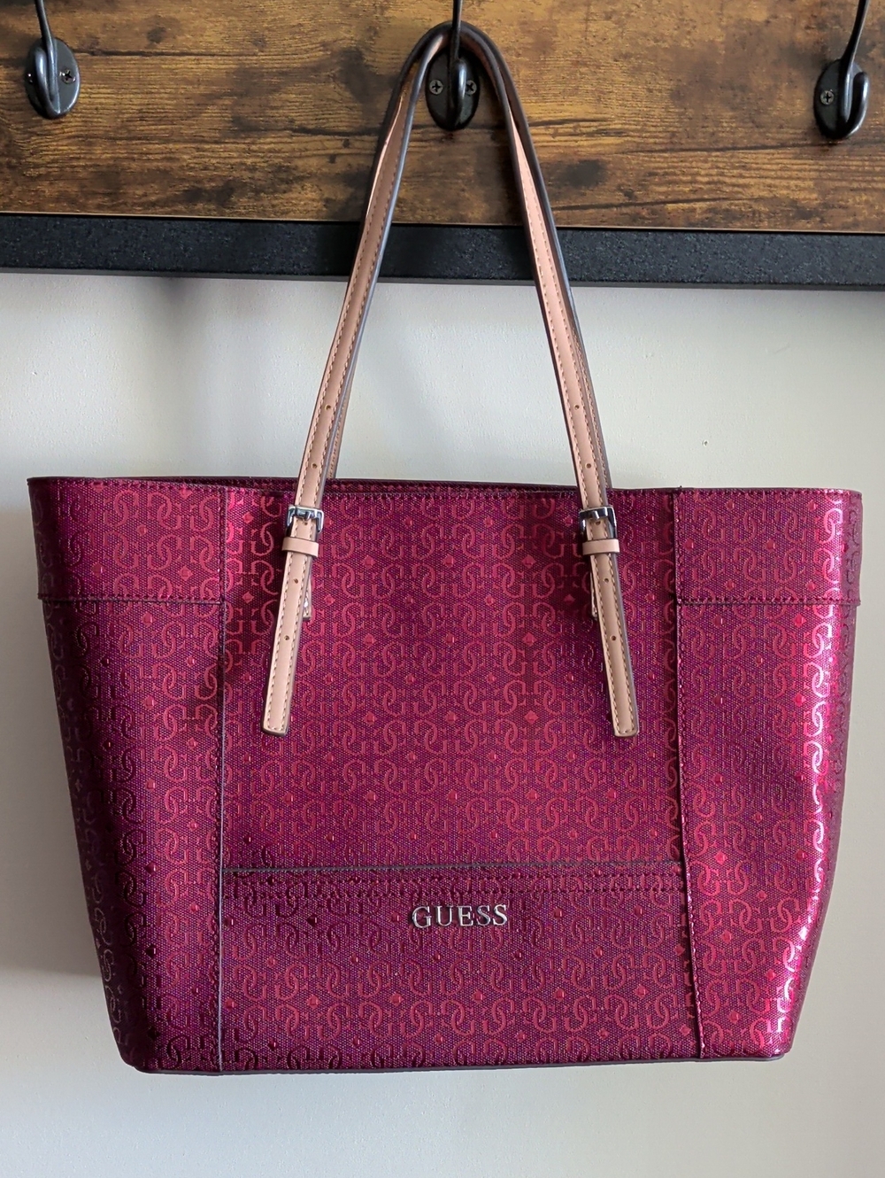 Guess Logo Tote with Tan Handles